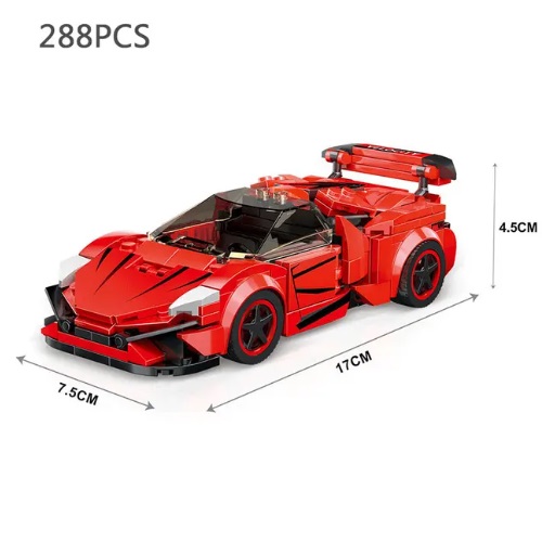 bouwpakket bouwsteentjes raceauto , compatible met Lego, 288 blokjes