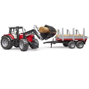 Bruder Massey Ferguson 7480 tractor with fronloader and timber trailer
