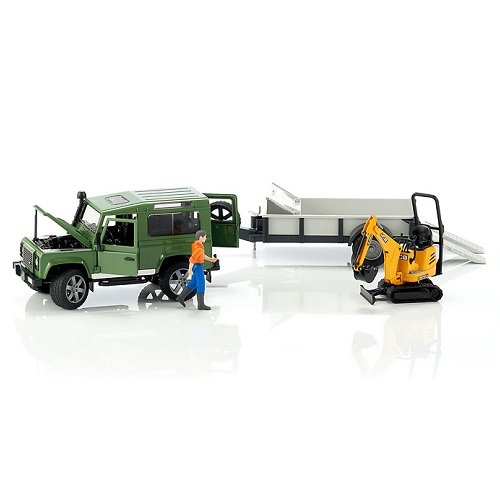 Bruder 02593 Land Rover Defender with trailer, CAT and man