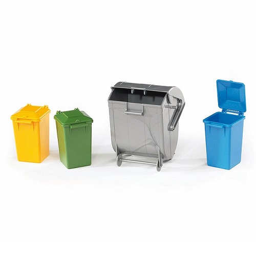 02607 Ensemble de contenants à déchets Bruder (4 pièces) Les quatre conteneurs à déchets peuvent être utilisés avec les différents camions à ordures Bruder.