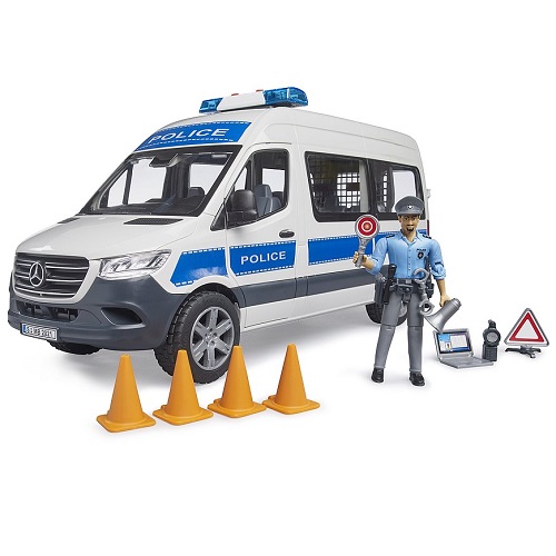 Bruder Mercedes-Benz Sprinter politiebus met licht en geluid,  politieagent en accessoires