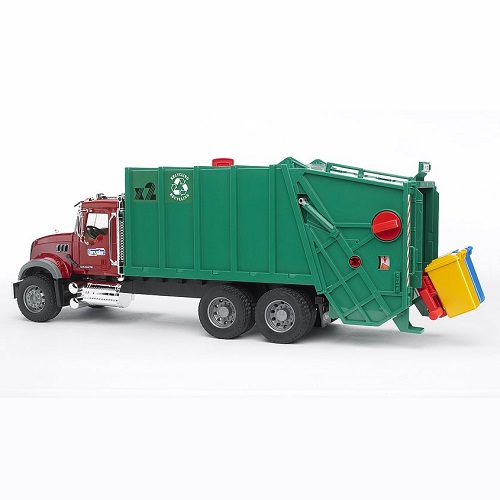 bruder Bruder 02812 camion MACK-Granite - camion à ordures  rouge avec vert, y compris deux poubelles