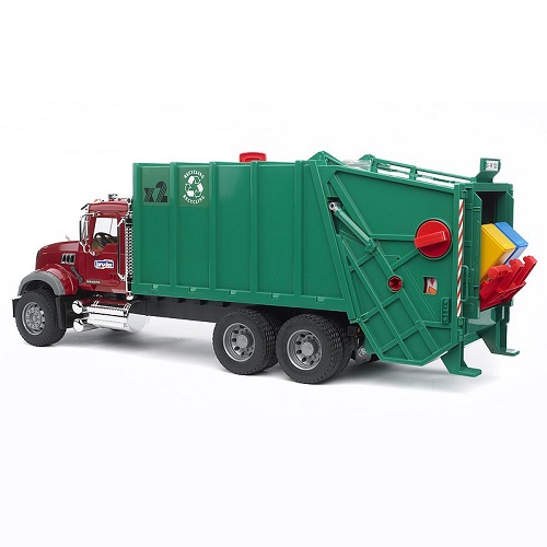 bruder Bruder 02812 camion MACK-Granite - camion à ordures  rouge avec vert, y compris deux poubelles
