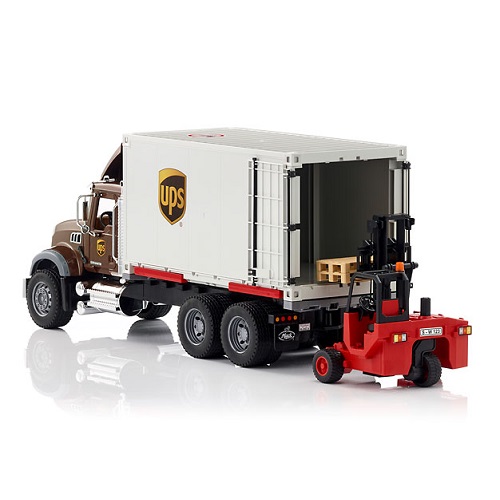 bruder Bruder 02828 camion Mack Granite UPS logistique + chariot élévateur et deux palettes