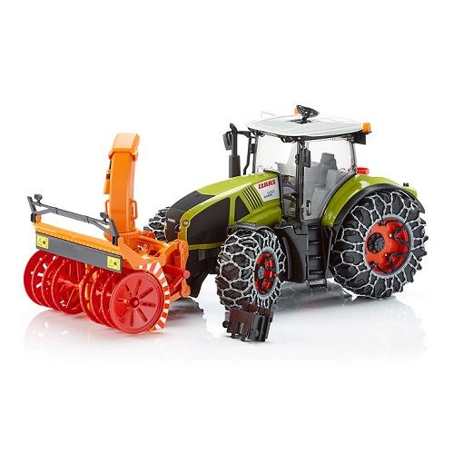 Bruder 03017 Claas Axion 950 tractor met sneeuwfrees, blazer en sneeuwkettingen