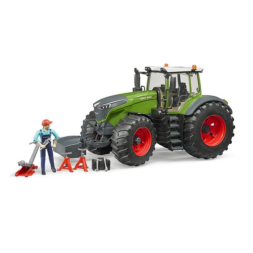 Bruder 04041 tracteur Fendt 1050 Vario avec roues amovibles, monteur et accessoires Le nouveau Fendt 1050 Vario est le modèle le plus puissant de la gamme Fendt. Il y a de nouvelles fonctionnalits comme le support avant redessiné pour la fixation d accessoires et des essieux avec roues amovibles. Avec le mécanicien fourni, y compris les outils et le cric, les changements de roues et autres réparations peuvent être simulés en détail.