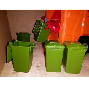 Bruder 5 green dustbins
