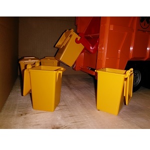 Bruder aanvullingsset: 5 stuks gele vuilnisbakken