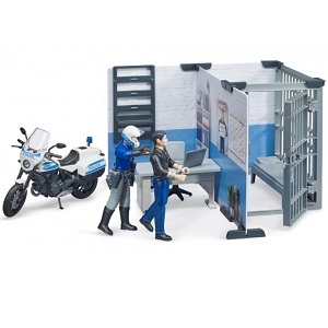 Commissariat de police de Bruder Bworld avec moto et figurines L'ensemble se compose d'une moto de police Bruder, policier à moto et d'un escroc.