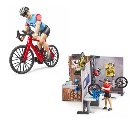 Bruder 6311063120 Bruder Bworld fietsenwinkel met werkplaats, fietsen en speelfiguur en racefiets met speelfiguur (aanbieding)