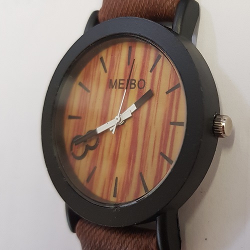  10009 -  Meibo watch zwart met bruin - diameter 40mm
