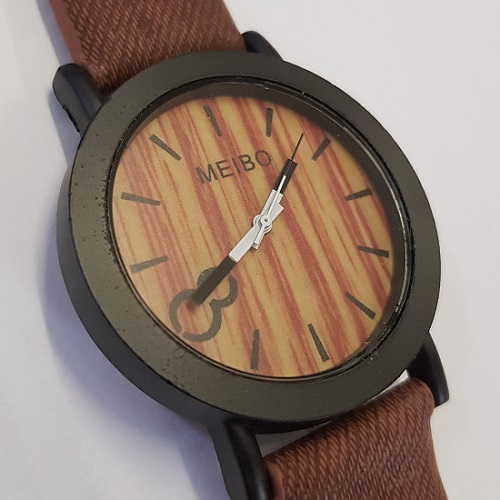  10009 -  Meibo watch zwart met bruin - diameter 40mm