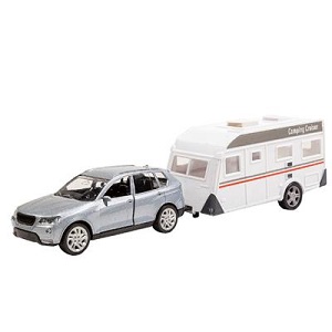Toy car with pull-back motor and caravan from City