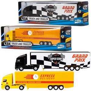 Vrachtwagen met trailer en pull-backmotor van City, twee uitvoeringen (prijs per stuk)