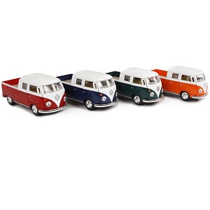 Kinsmart VW Bus pick-up double cap 1963 Livraison par pièce. Ces bus Volkswagen sont disponibles en quatre couleurs différentes.