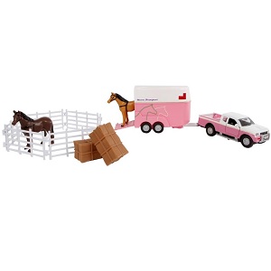 Kids Globe Mitsubishi with horse trailer, horses a...