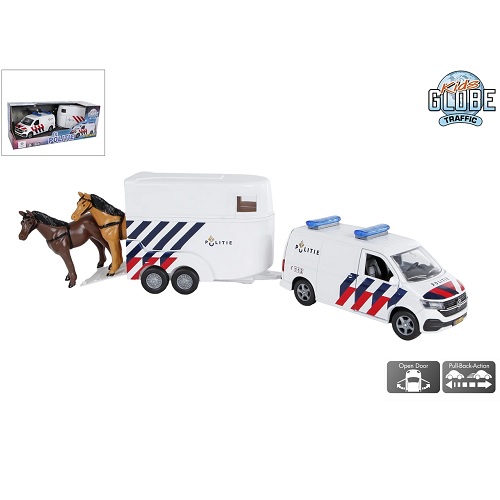 Kids Globe Kids Globe 520323 Volkswagen Transporter Police avec remorque à chevaux NL
