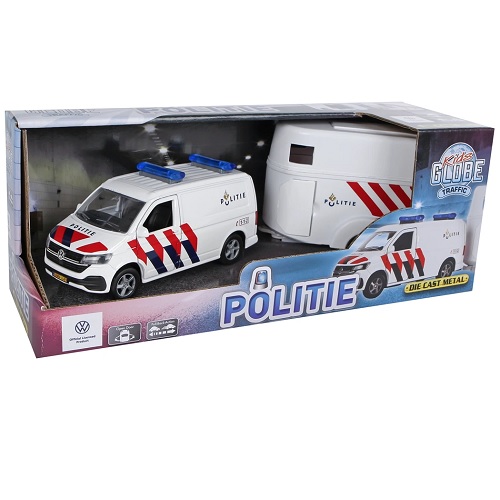 Kids Globe Kids Globe 520323 Volkswagen Transporter Police avec remorque à chevaux NL