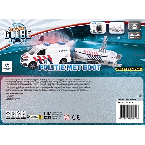 Kids Globe Kids Globe 520419 Volkswagen Transporter Police avec bateau NL