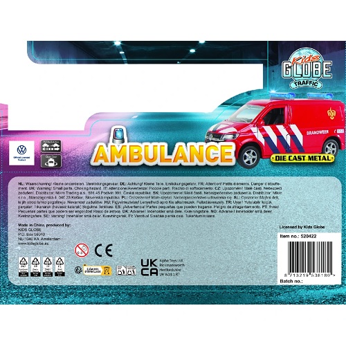 Kids Globe Kids Globe 520422 Ambulance Volkswagen Transporter avec remorque