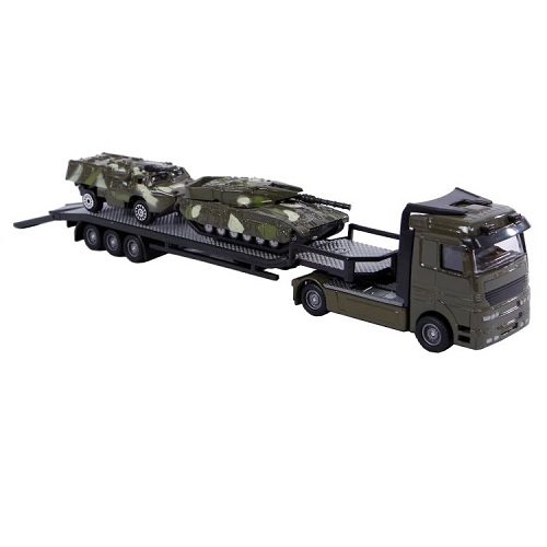 Kids Globe 2-Play 540104 Chargeur surbaissé de transport militaire avec deux chars et accessoires