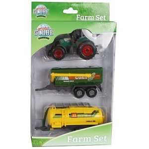 Kids Globe tractor set with tractor and two trailers 1:50