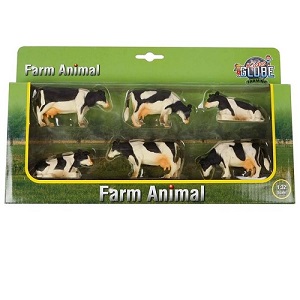 Kids Globe cow 1:32 black and white laying and standing 6 pieces in giftbox