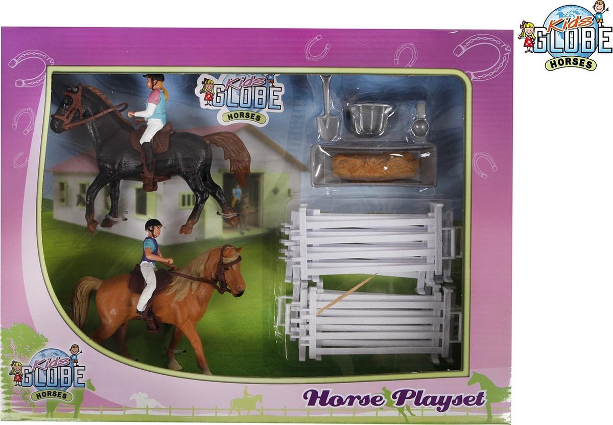 Kids Globe Kids Globe set équestre avec deux chevaux avec cavalier, clôtures et accessoires
