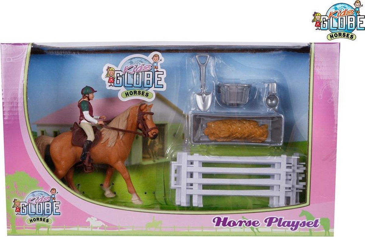 Kids Globe Kidsglobe sertie de cheval et cavalier, clôtures et accessoires