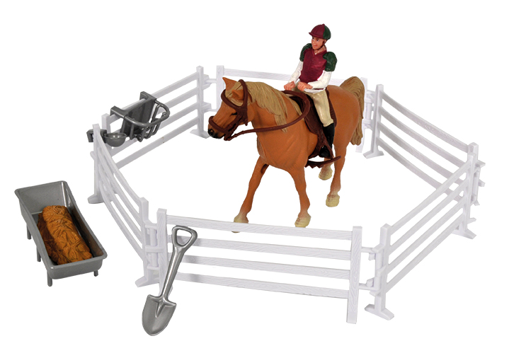 Kids Globe 640073 - Kidsglobe sertie de cheval et cavalier, clôtures et accessoires