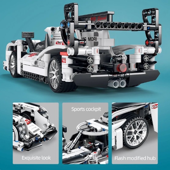 eigen merk Blocs de construction voiture de sport, basée sur la Porsche 919 EVO, 452 briques, compatible avec LEGO, avec moteur pull-back
