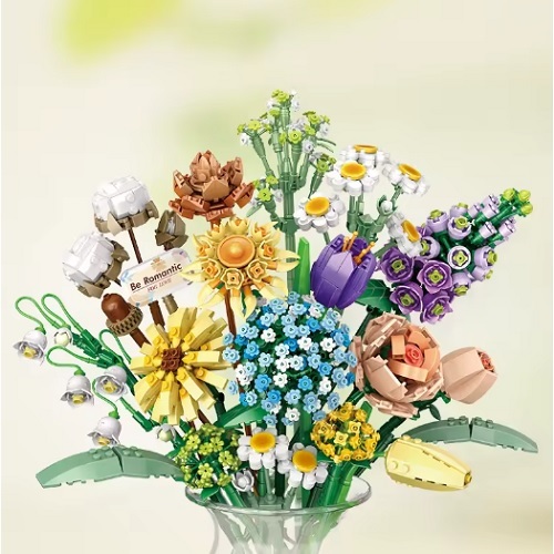 BricksNBlocks brickNblocks® Mini blocs de construction bouquet de champ blanc et jaune, env. 646 briques