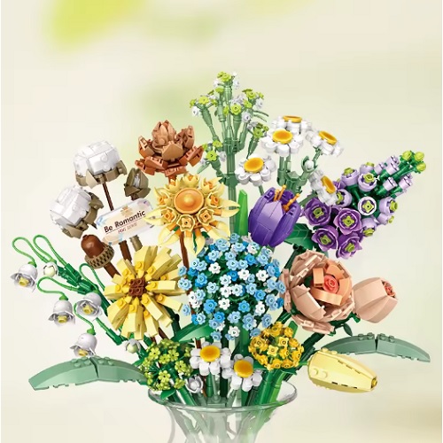 BricksNBlocks brickNblocks® Mini blocs de construction bouquet de fleurs violet et jaune, env. 534 briques