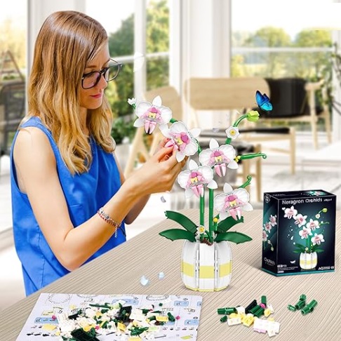 bricksNblocks Blocs de construction Orchid&eacute;e blanche - 616 blocs, mini blocs, m&eacute;thode similaire &agrave; Lego