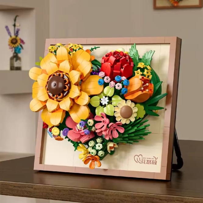  Mini blocs de construction, cadre photo 3D avec fleurs colorées, environ 781 briques.