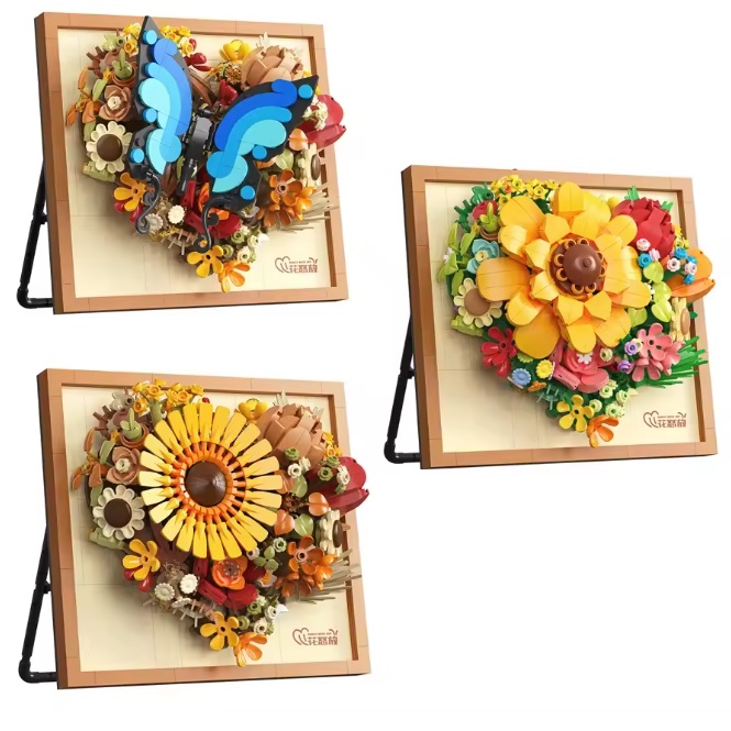  Mini blocs de construction, cadre photo 3D avec fleurs colorées, environ 781 briques.