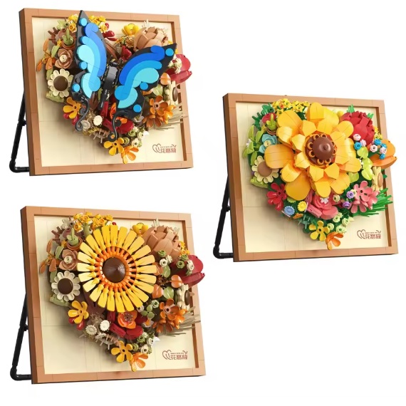  Mini blocs de construction, cadre photo 3D avec fleurs d`automne, environ 727 briques