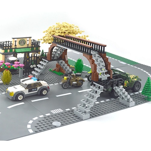 BricksNBlocks® blocs de construction City plaque de base intersection, compatible avec Lego et autres jeux de blocs 25,5 x 25,5 cm
