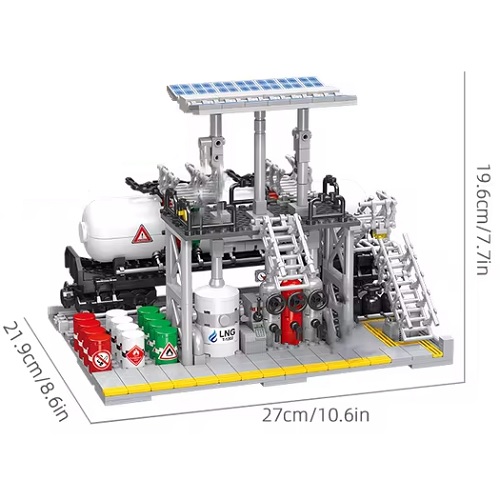  Blocs de construction du centre de stockage de gaz naturel avec wagon de train, compatibles avec Lego et Sluban, 704 briques