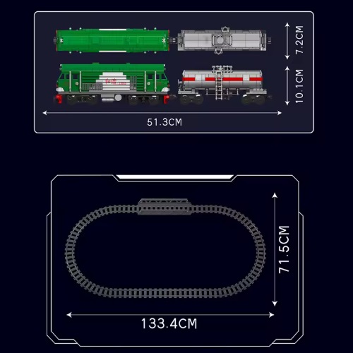 Mould King Locomotive diesel verte RC Moud King avec wagon-citerne et environ 3 mètres de voie, compatible avec Lego et Sluban