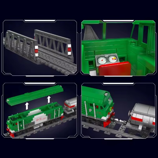 Mould King Locomotive diesel verte RC Moud King avec wagon-citerne et environ 3 mètres de voie, compatible avec Lego et Sluban