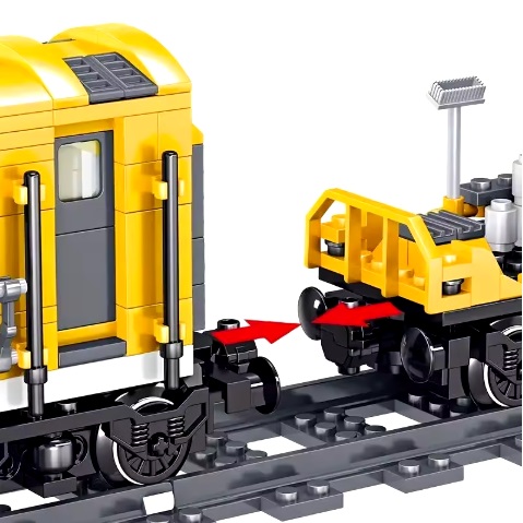  Train de travail en blocs de construction avec remorque et piste ovale, compatible avec Lego et Mold King