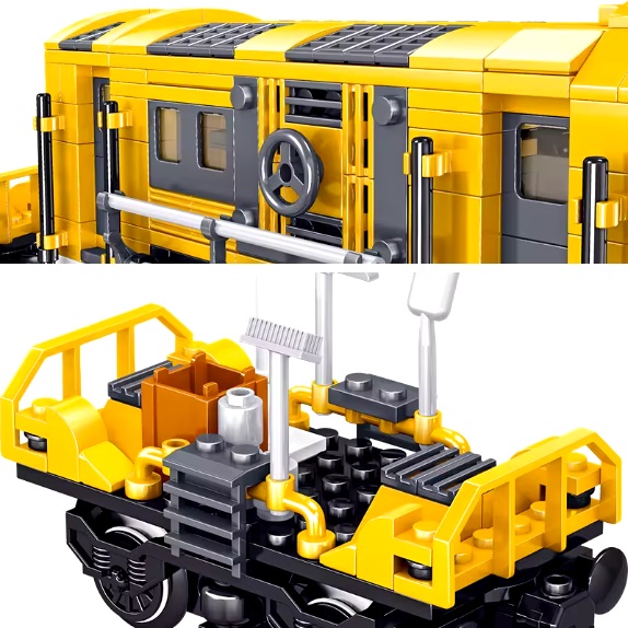  Train de travail en blocs de construction avec remorque et piste ovale, compatible avec Lego et Mold King