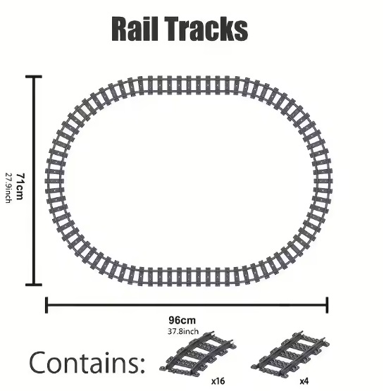  Train de travail en blocs de construction avec remorque et piste ovale, compatible avec Lego et Mold King
