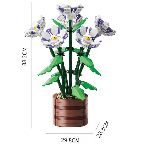 bricksNblocks® bricksNblocks® Blocs de construction Pétunia blanc violet en pot, env. 663 blocs, compatibles avec Lego