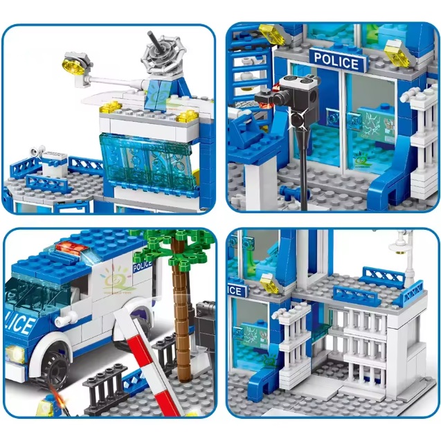   Blocs de construction commissariat de police avec voiture de police, voiture criminelle et 10 figurines, 753 blocs, compatibles avec Lego