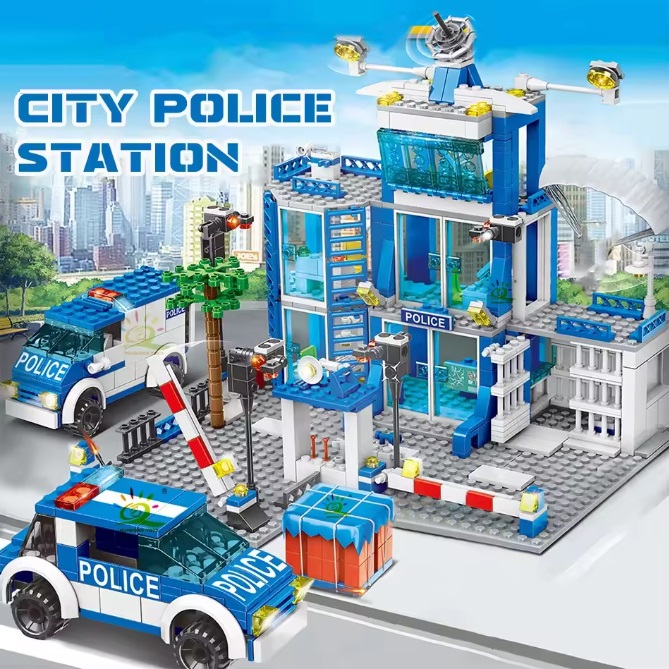  Blocs de construction commissariat de police avec voiture de police, voiture criminelle et 10 figurines, 753 blocs, compatibles avec Lego