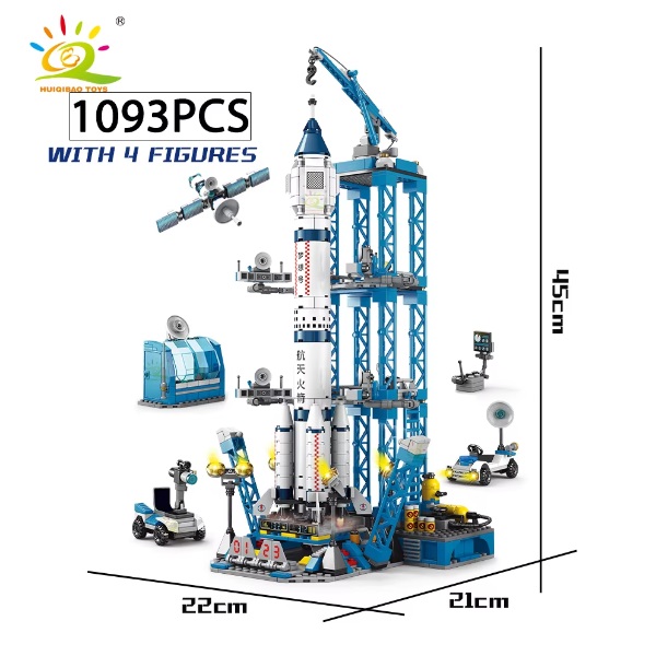 Huiqibao Explorez la base de la fusée spatiale, 1093 blocs, compatibles avec Lego