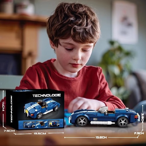 Reobrix Kit de construction blocs de construction voiture de sport décapotable bleue, compatible avec Lego, 312 blocs