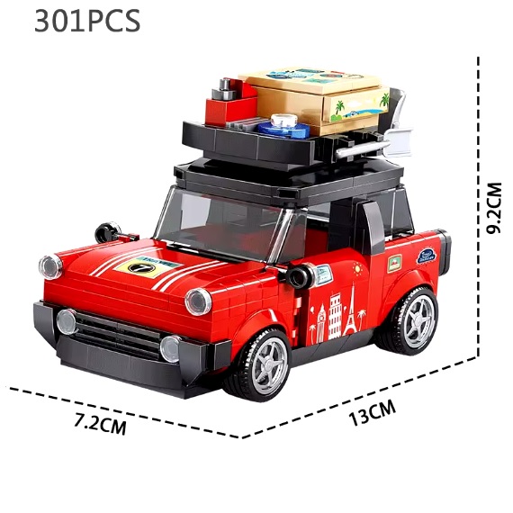  Blocs de construction voiture rouge avec coffre de toit, 301 blocs, compatibles avec Lego et Sluban